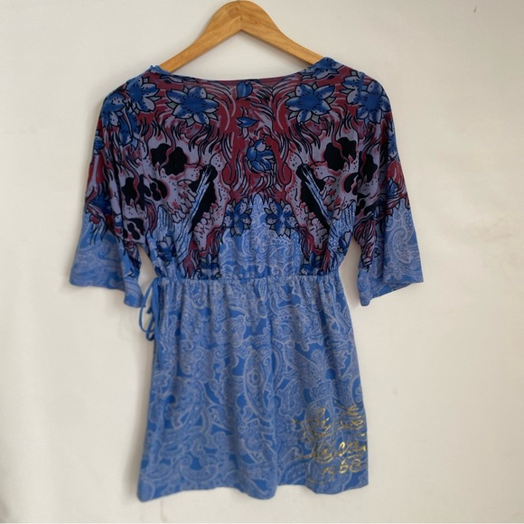 ED HARDY Y2K Vintage V Neck T Shirt Cover Up Tunic Drawstring Beach/Swim Size S - Picture 3 of 9